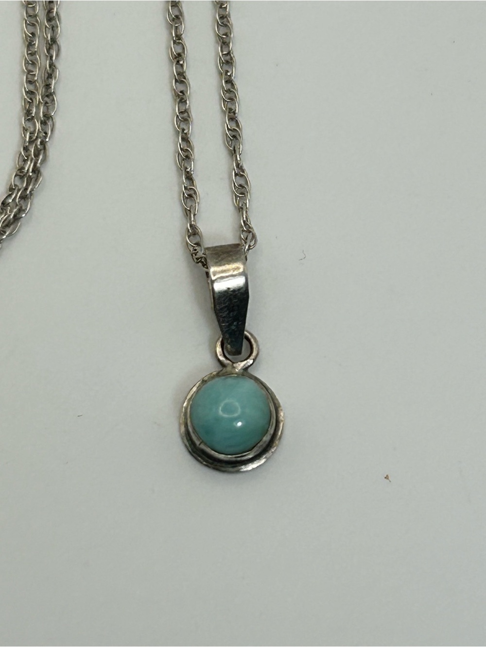Sterling Silver Larimar Pendant Necklace 18" Stamped 925 Soft Aqua Blue Stone - Picture 6 of 13